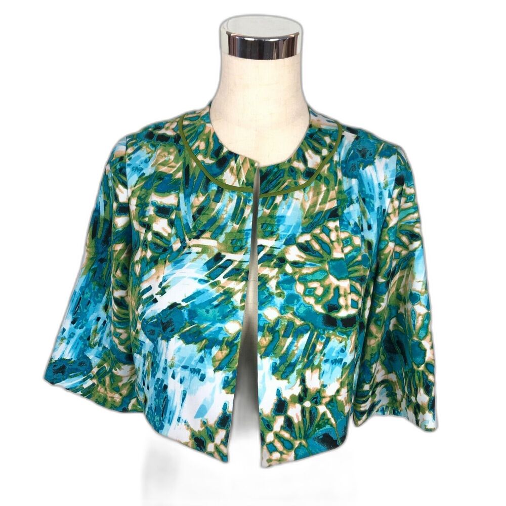 Alyx Blue Green Floral Crop Career Blazer Jacket Women's Size 10
